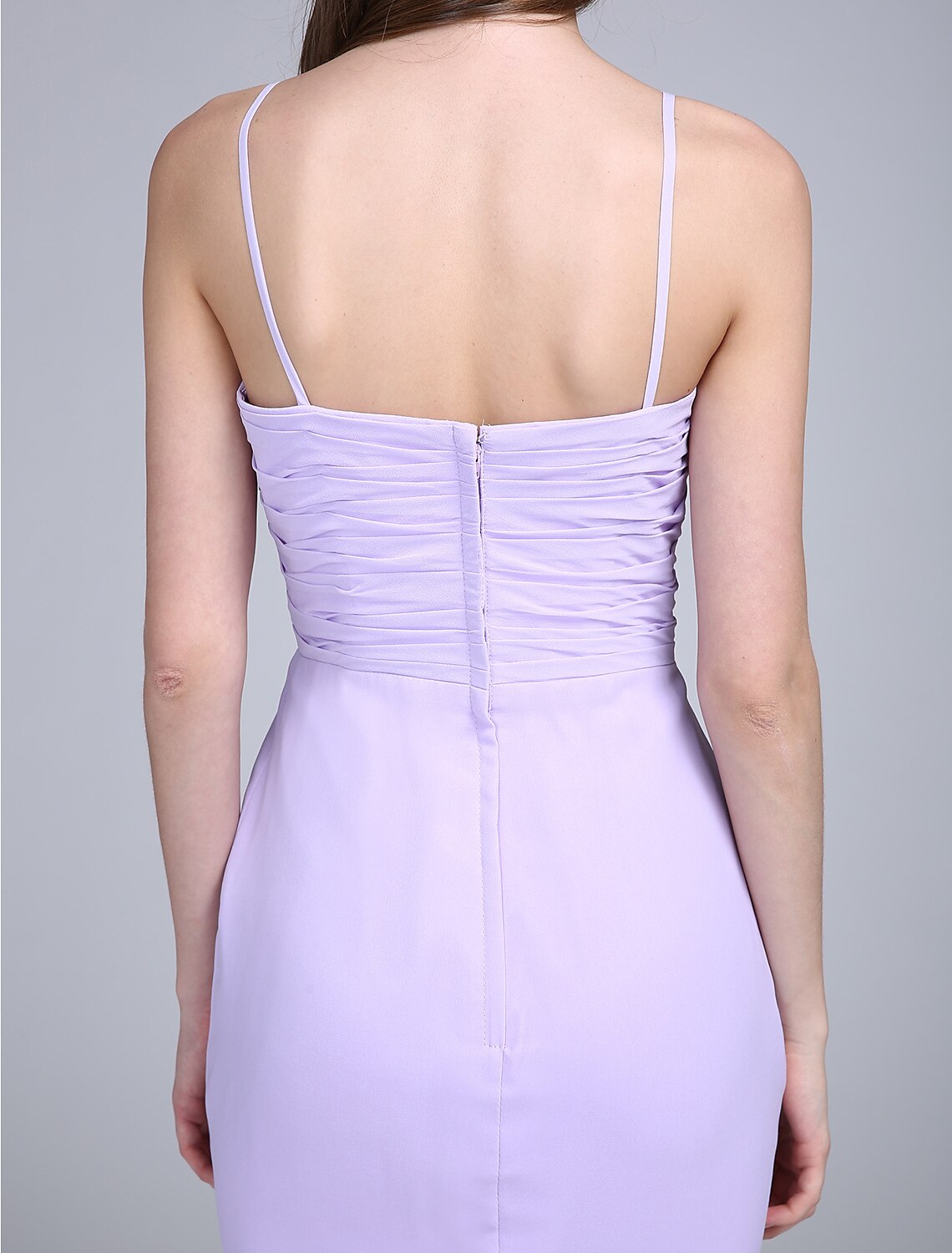 Fit &amp; Flare Brautjungfernkleid Spaghettiträger Ärmellos Elegant Bodenlang Chiffon mit Rüschen