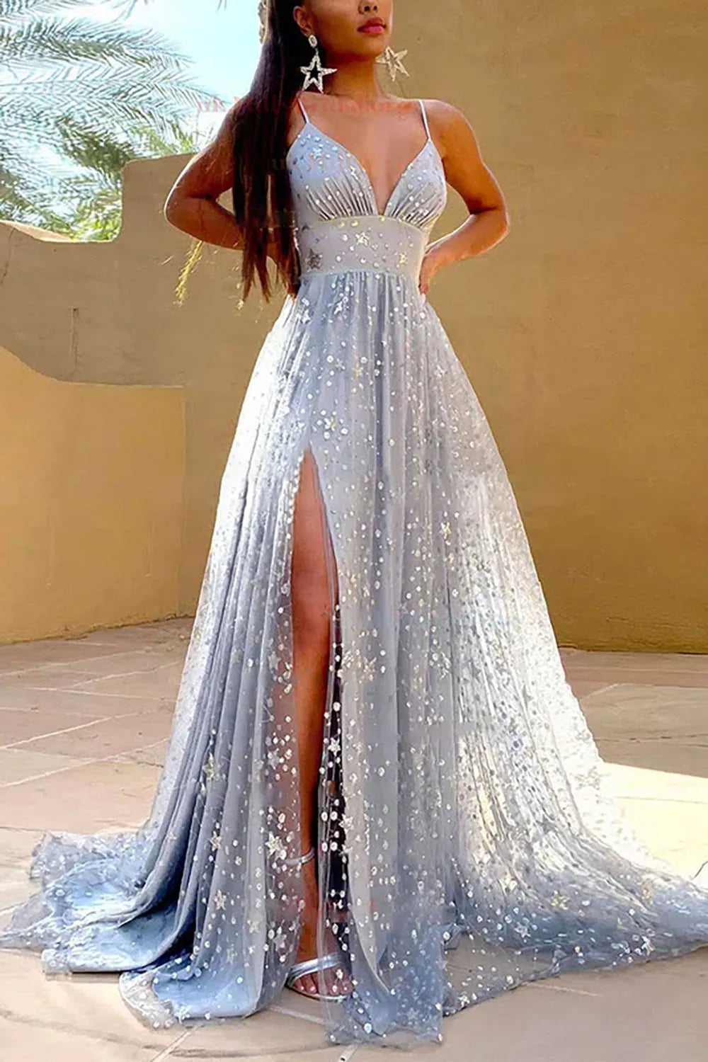 A-line Tulle Prom Dress with Slit