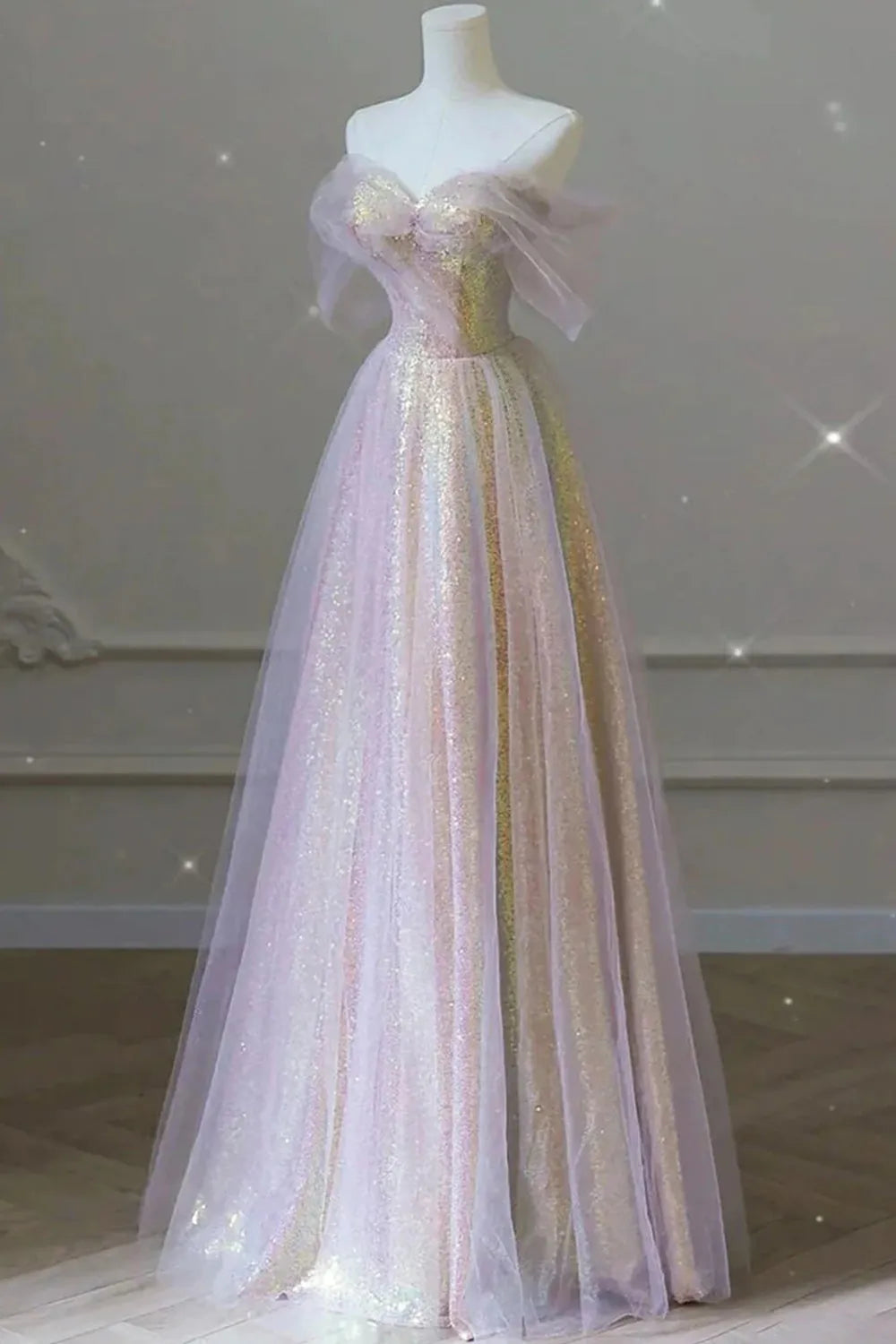 A Line Off the Shoulder Long Prom Dress