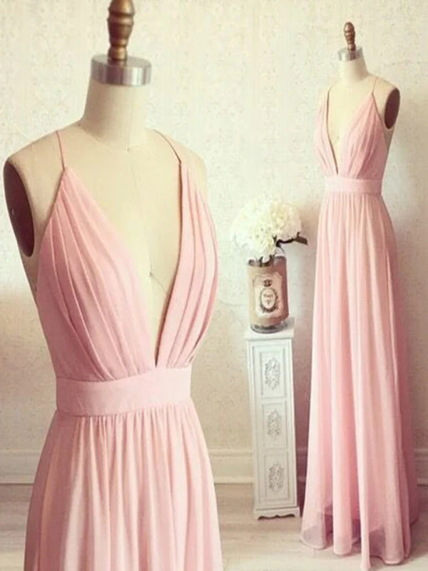 A Line V Neck Backless Long Prom Dress Backless Formal Dress Bridesmaid Dress