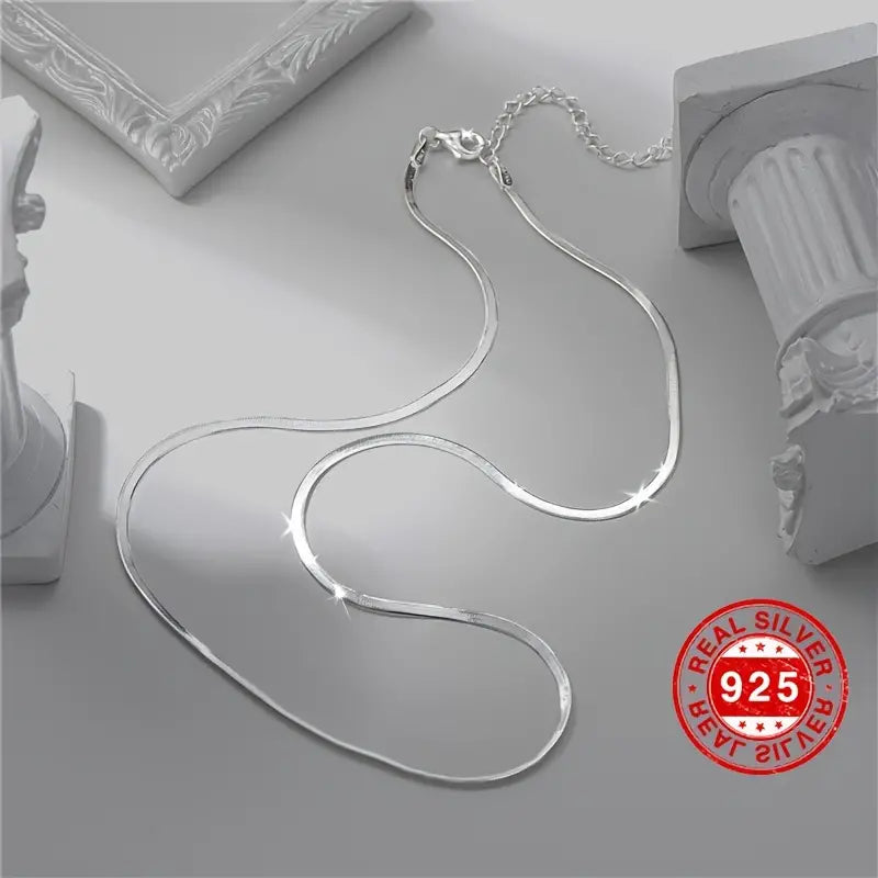 925 Sterling Silver Snake Bone Chain Necklace - Sleek & Timeless Elegant Jewelry with Premium Gift Box