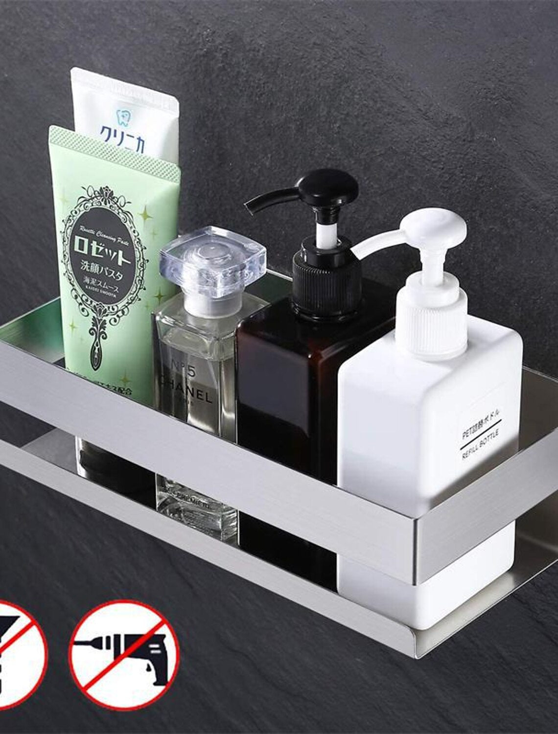 Bathroom Shelf,Self-Adhesive Shower Shelf Stainless Steel Wall-mounted Punch-free Bathroom Storage For Bathroom,Kitchen(Brushed Nickel,Matte Black)