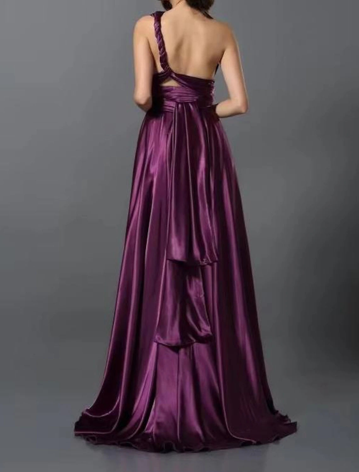 A-Line Wedding Guest Dresses Convertible Infinity Dress Party Wear Court Train Sleeveless One Shoulder Convertible Cotton Backless with Glitter Pleats Ruched