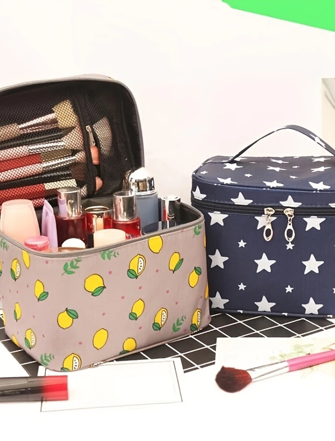 Men's Women's Handbag Cosmetic Bag Polyester Party Daily Large Capacity Breathable Durable Cartoon Pink-Black Pink cherry Blue star