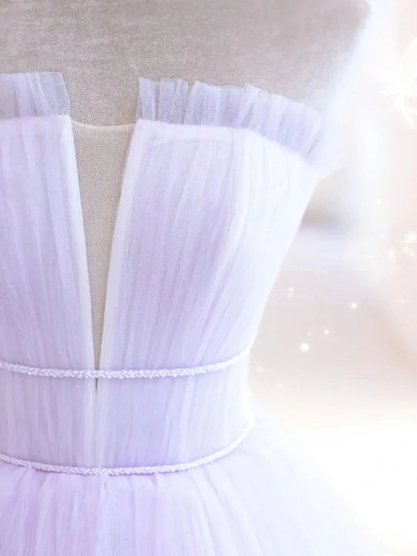 Elegant V Neck Tulle Long Prom Dresses