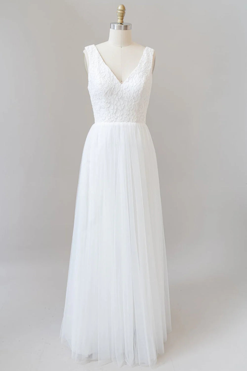 A-line Straps V-neck Chiffon Open Back Long Wedding Dress