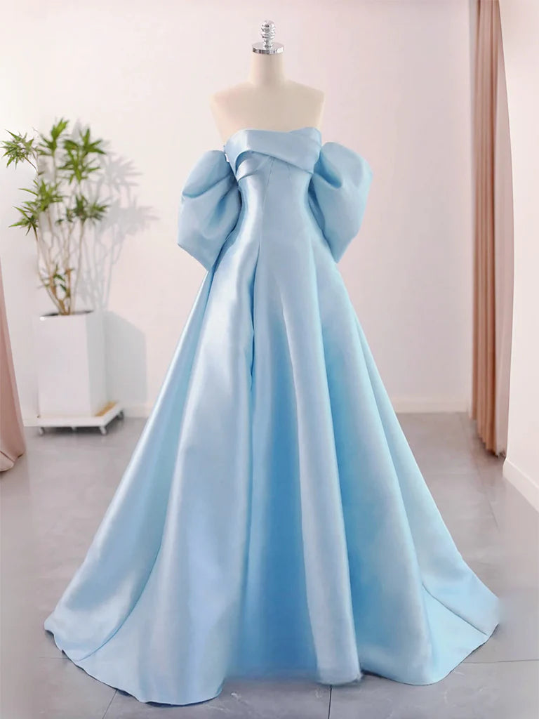 A-Line Sweetheart Neck Satin Long Prom Dress