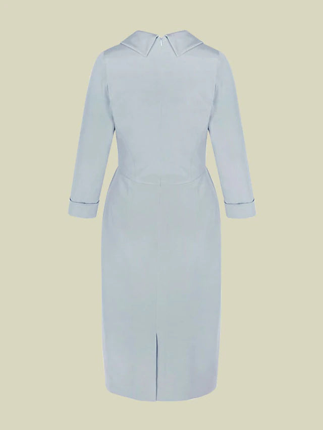 Sheath / Column Mother of the Bride Dress Elegant Jewel Neck Tea Length Italy Satin 3/4 Length Sleeve with Sash / Ribbon Bow(s)