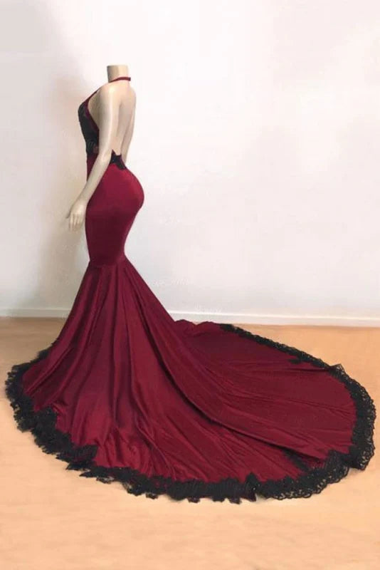 Mermaid V-neck Open Back Appliques Prom Dress