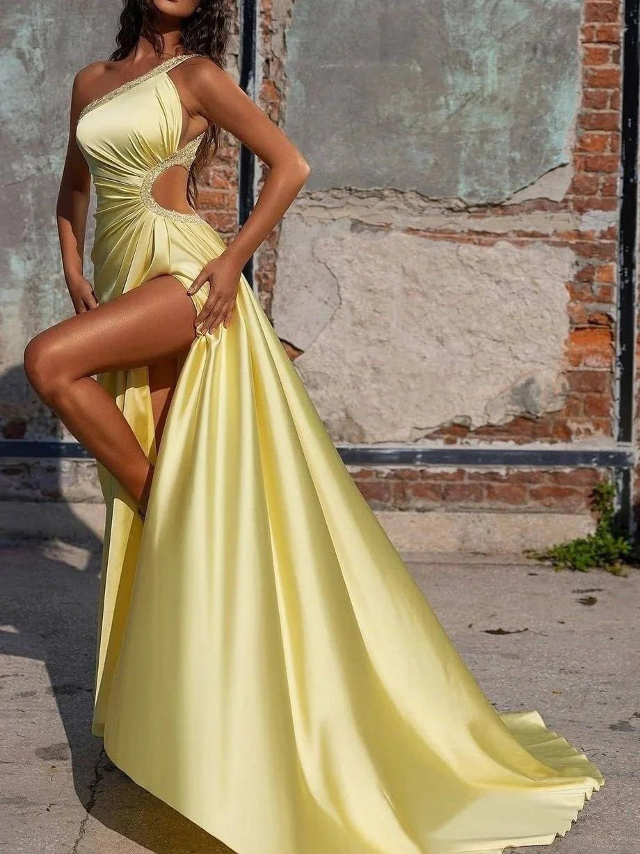 Sheath One Shoulder Floor Length Prom Dresses