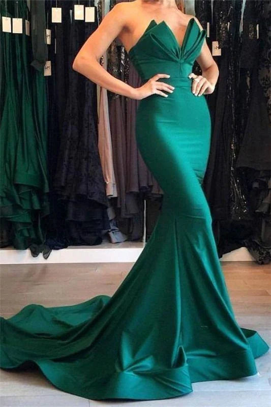 Mermaid Strapless Simple Prom Dresses