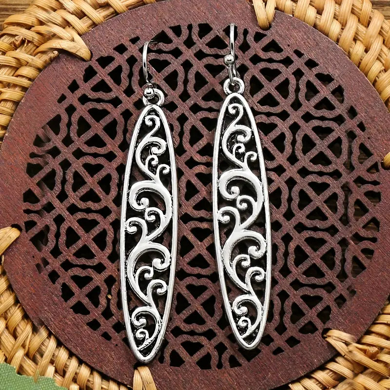 16 Pairs / Set Silvery Pattern Dangle Earrings Retro Ethnic Style Zinc Alloy Jewelry Holiday Tourism Souvenir