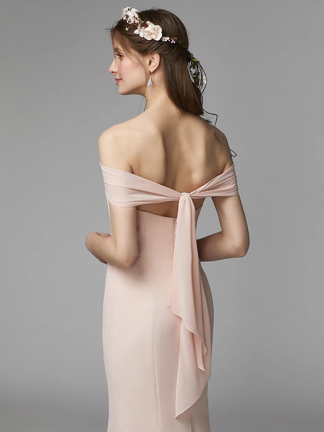 Meerjungfrau/Trompete Brautjungfernkleid Trägerlos Ärmellos Rückenfrei Bodenlang Chiffon mit Schärpe/Band/Falten