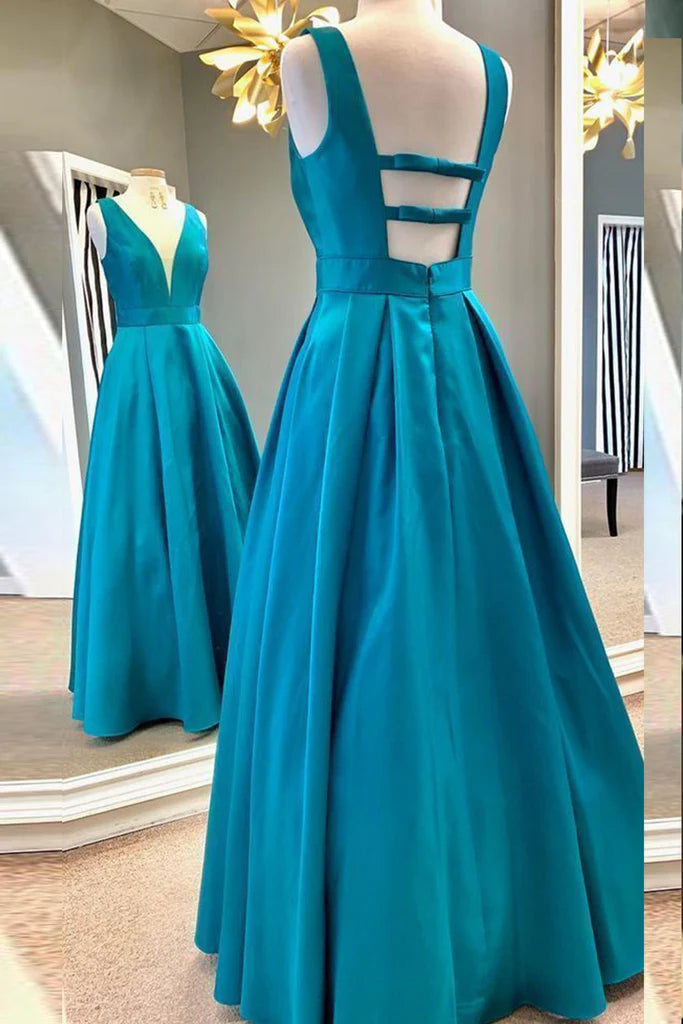 Träger V-Ausschnitt Satin Ballkleid Formelles Abendkleid