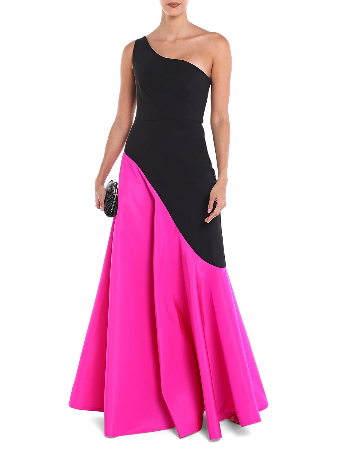 A-Line Evening Gown Color Block Dress Cocktail Party Floor Length Sleeveless One Shoulder Satin with Pleats