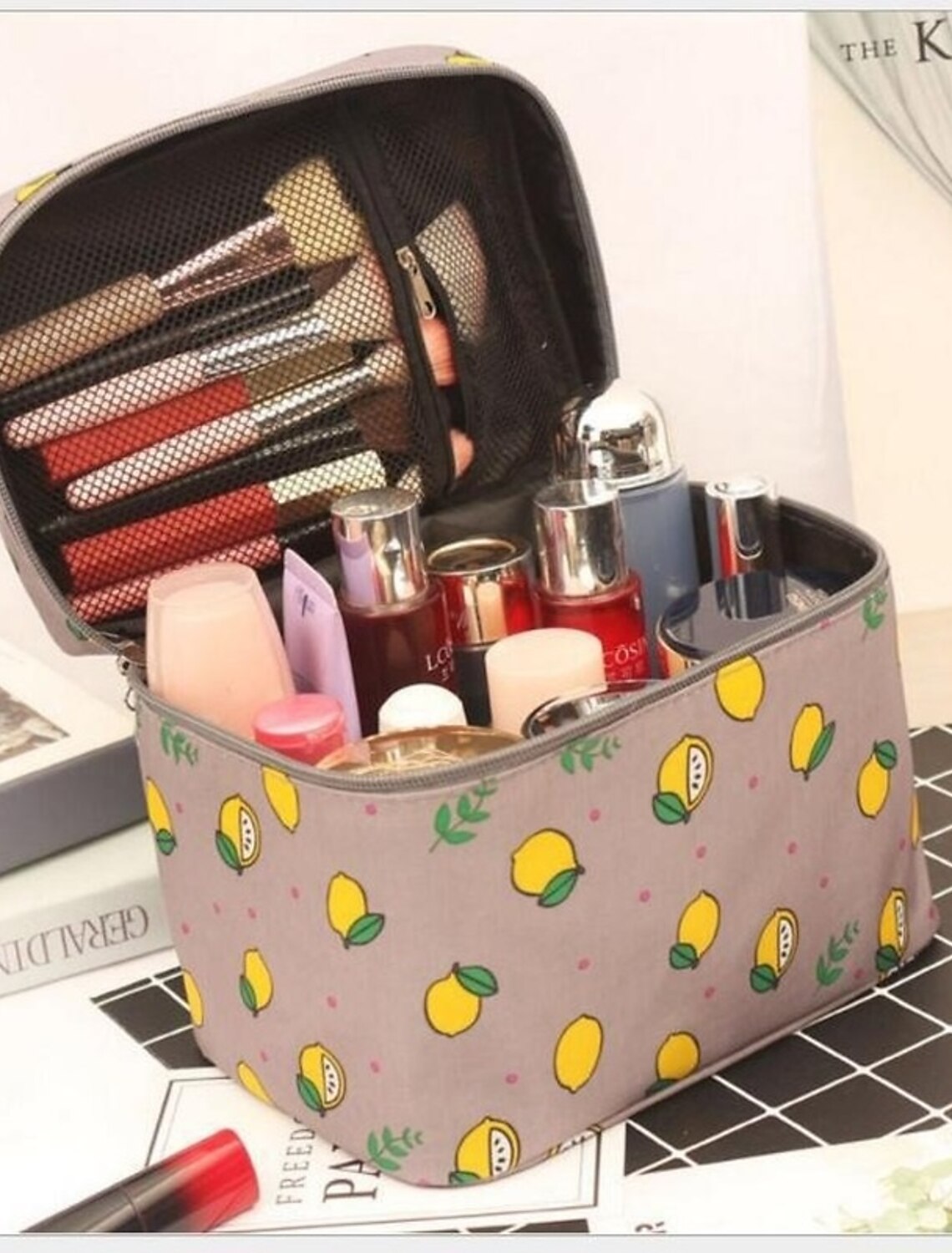 Men's Women's Handbag Cosmetic Bag Polyester Party Daily Large Capacity Breathable Durable Cartoon Pink-Black Pink cherry Blue star