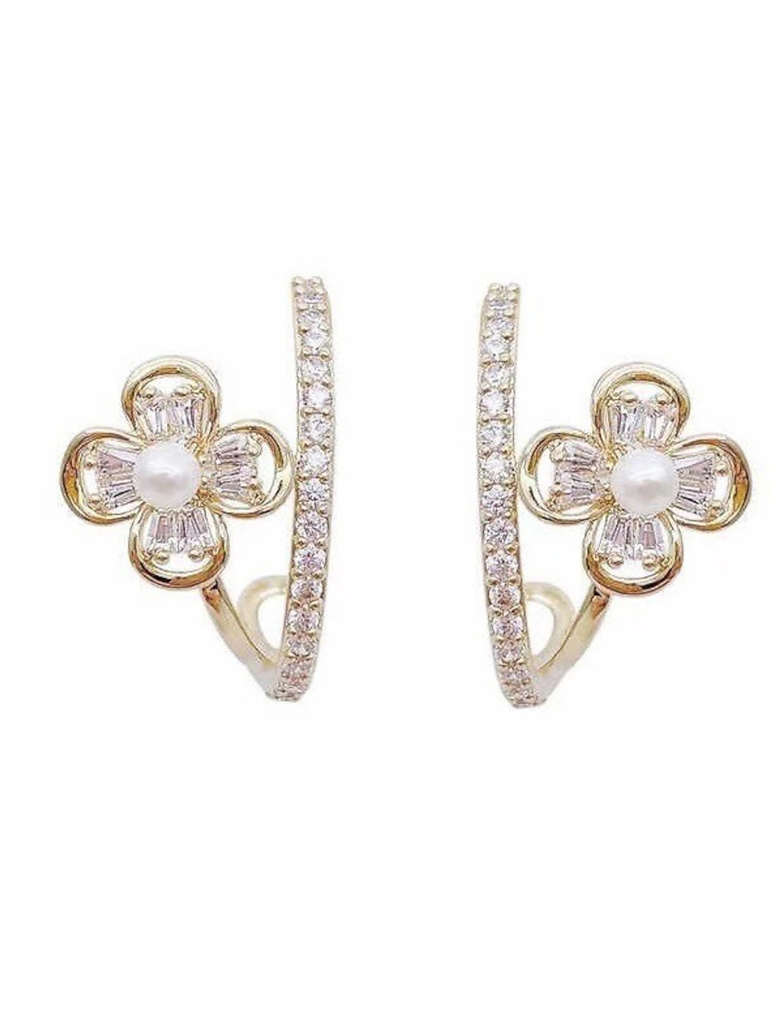 Women's Zircon Stud Earrings Jewelry Classic Precious Flower Shape Cute Stylish Earrings Jewelry Gold For Gift Festival 1 Pair