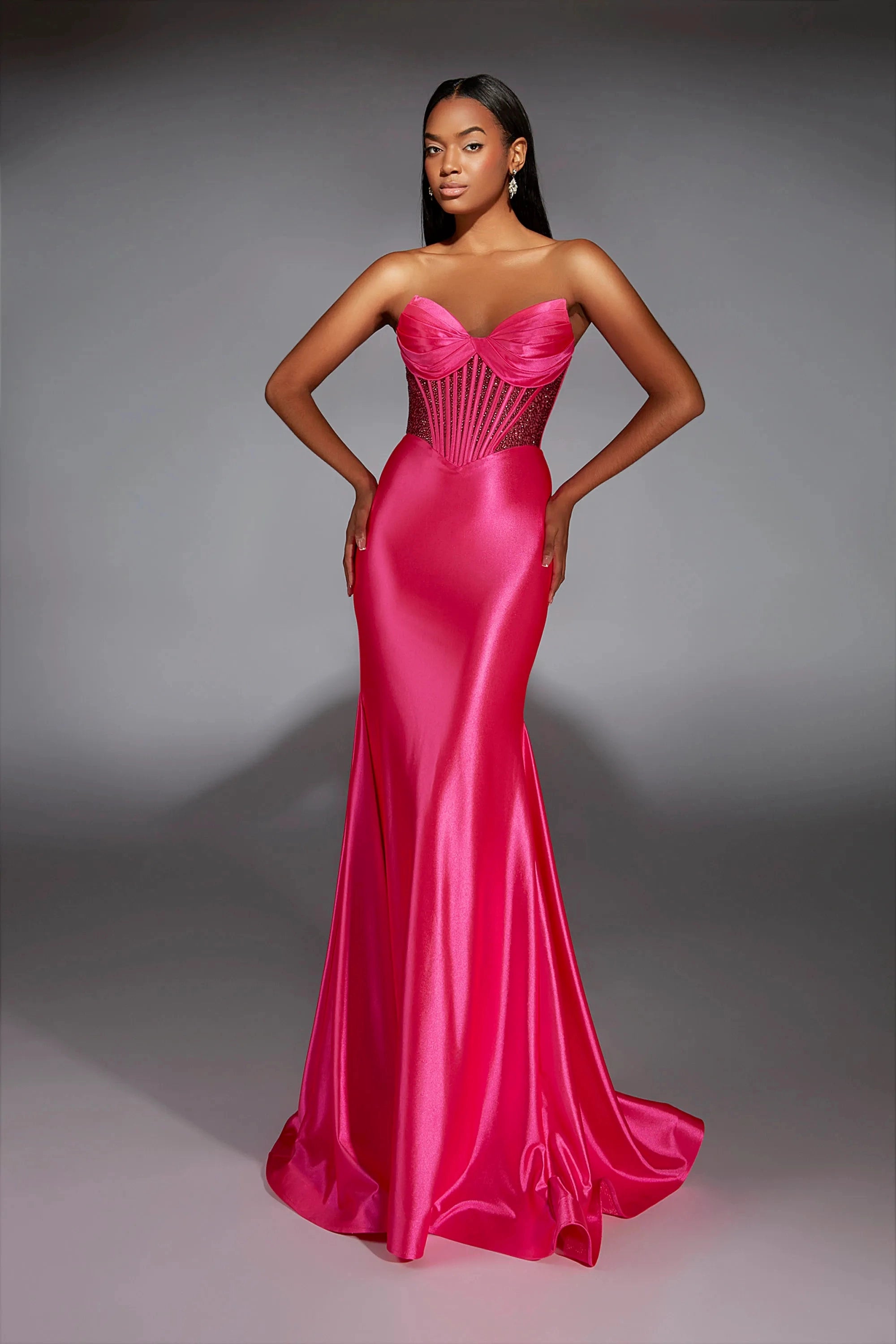 Satin Mermaid Strapless Sweetheart Corset Open Back Long Prom Dress