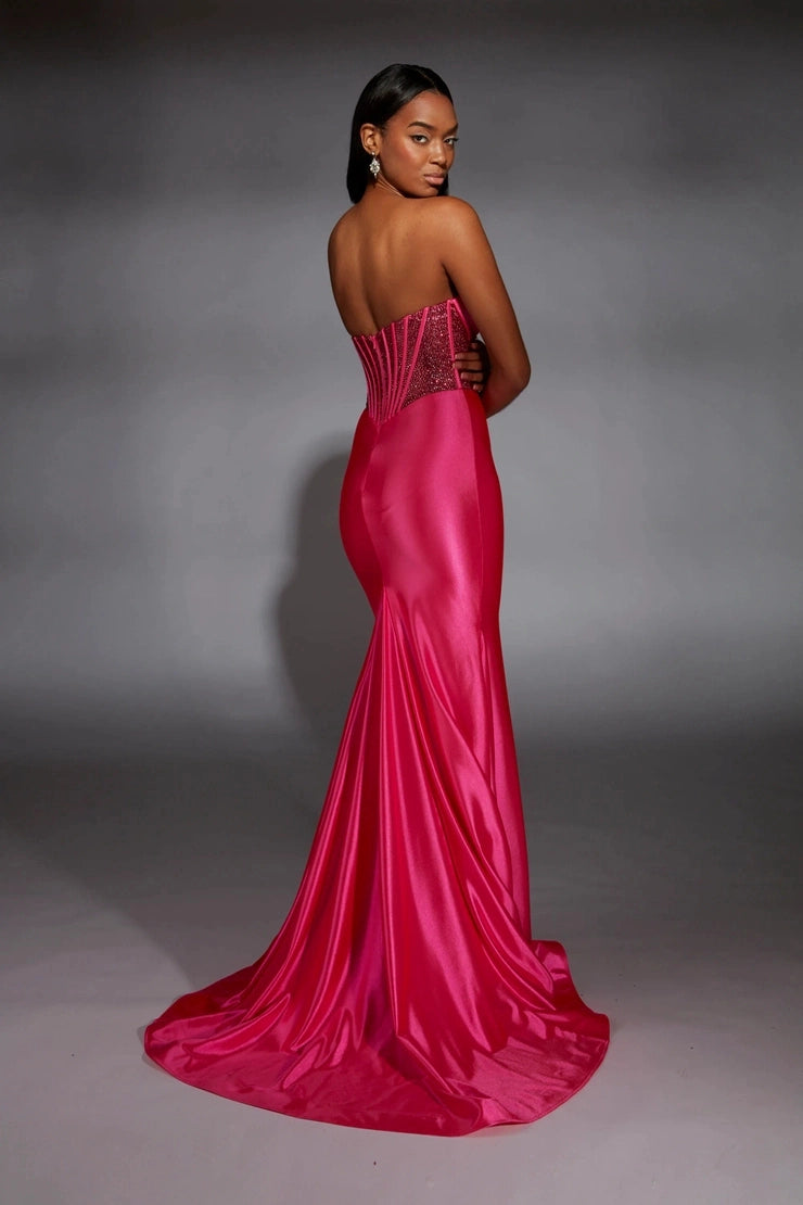 Satin Mermaid Strapless Sweetheart Corset Open Back Long Prom Dress