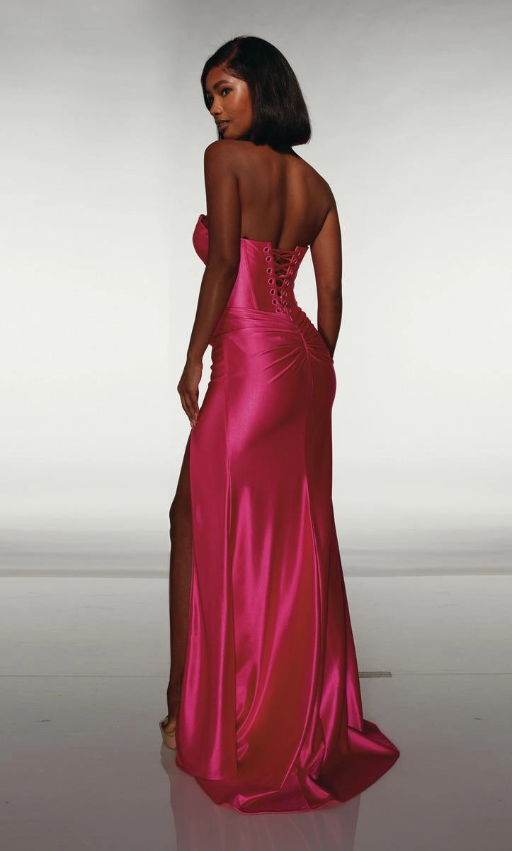 Fuchsia Strapless Corset Satin Mermaid Prom Dress