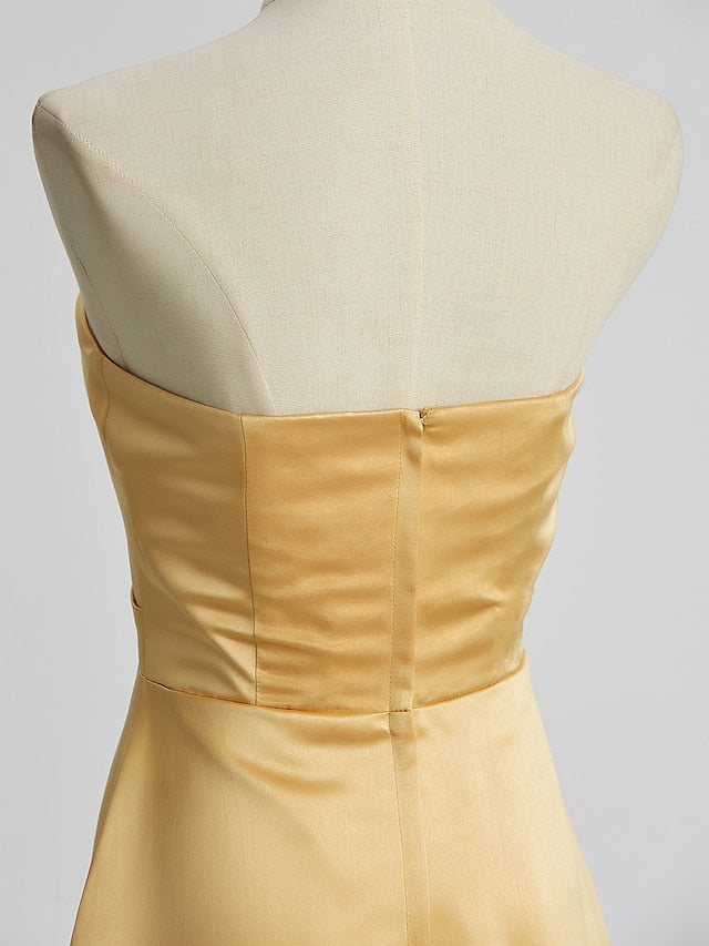 Sheath / Column Bridesmaid Dress Strapless Sleeveless Wrap Included Floor Length Satin with Side Draping