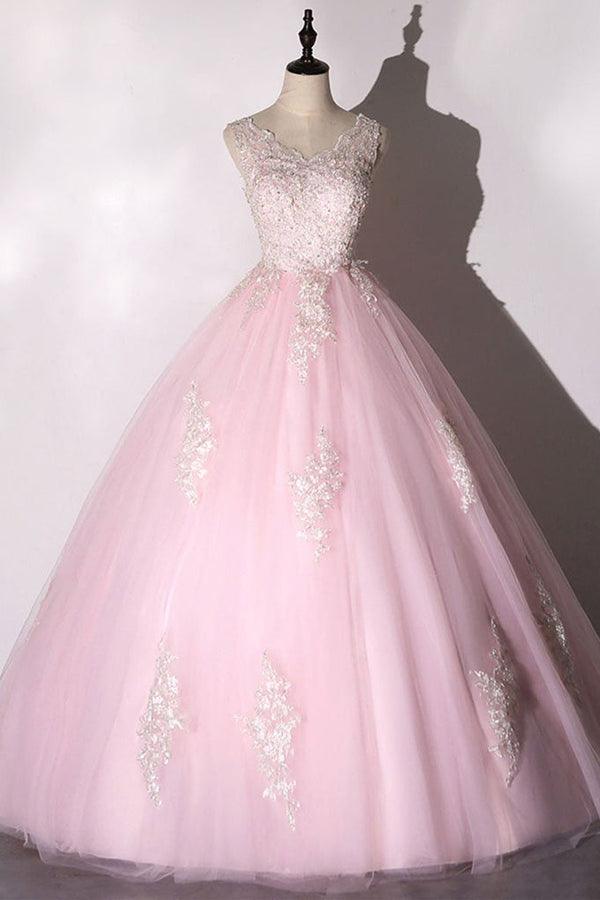 Ball Gown Tulle Applique Prom Dress