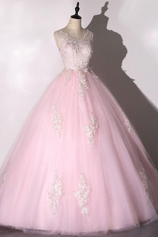 Ball Gown Tulle Applique Prom Dress