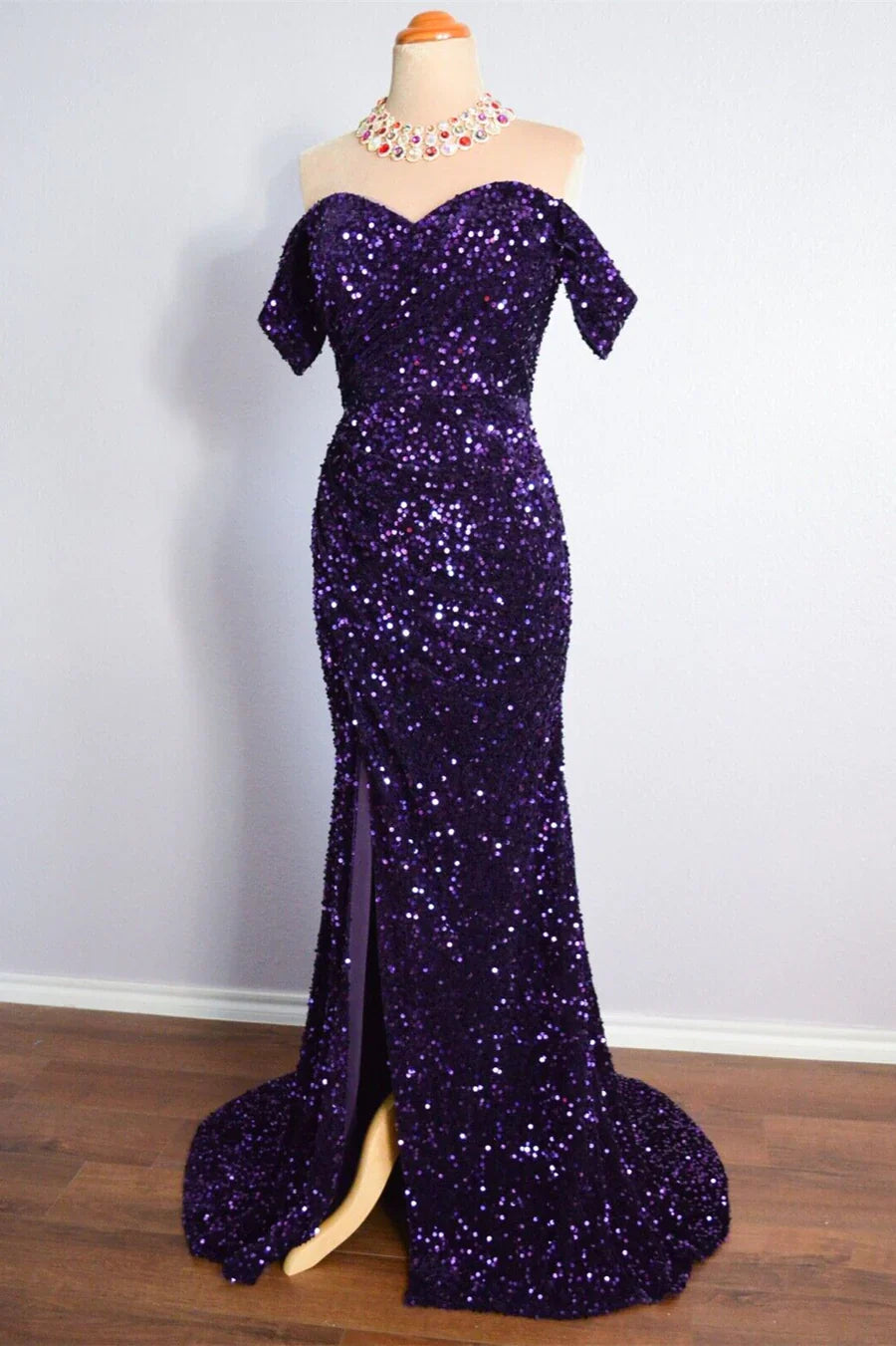 Mermaid Off-Shoulder Sparkly Long Formal Dress With Slit