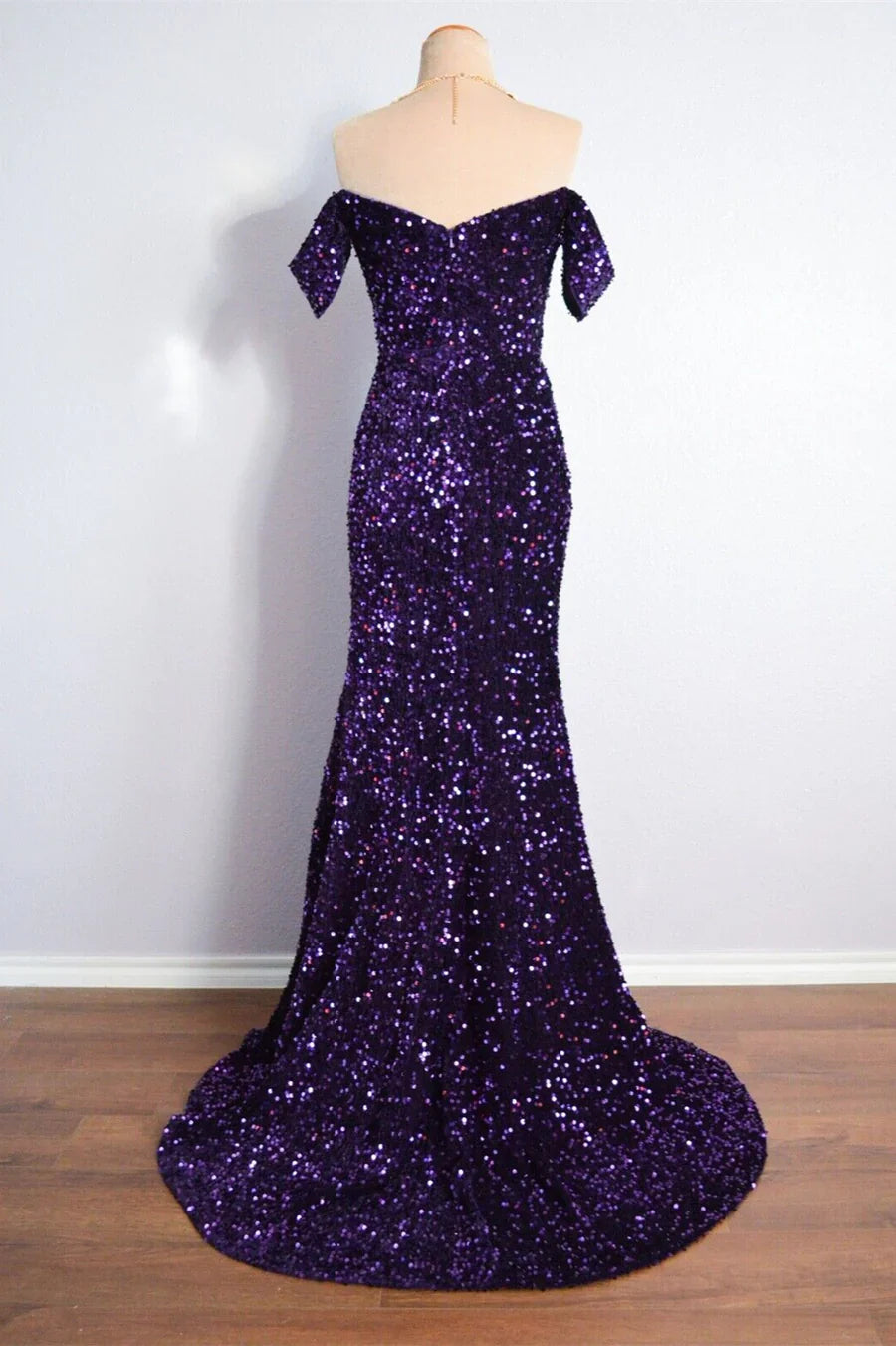 Mermaid Off-Shoulder Sparkly Long Formal Dress With Slit