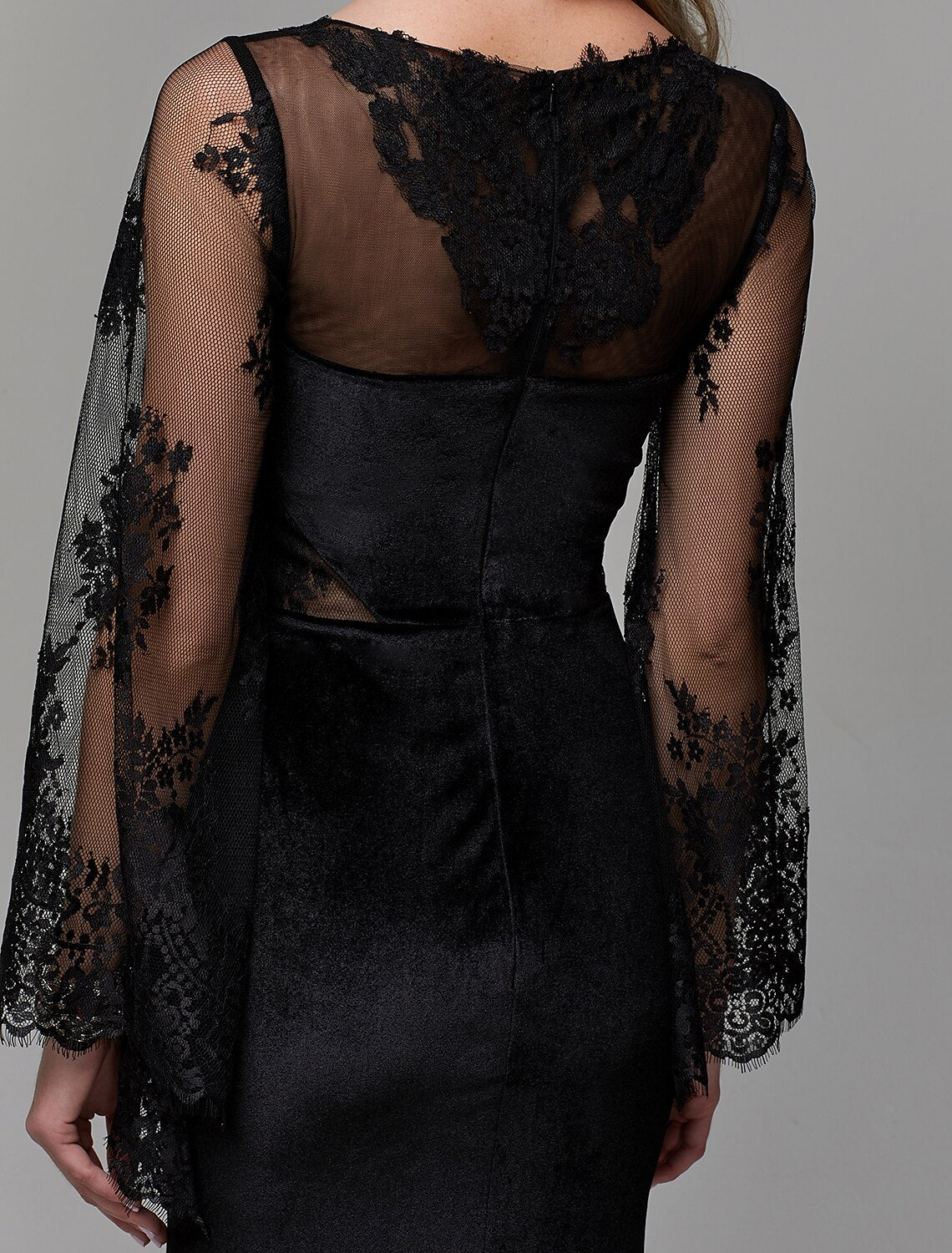 Sheath / Column Elegant Dress Wedding Guest Engagement Floor Length Long Sleeve Illusion Neck Lace with Lace Insert