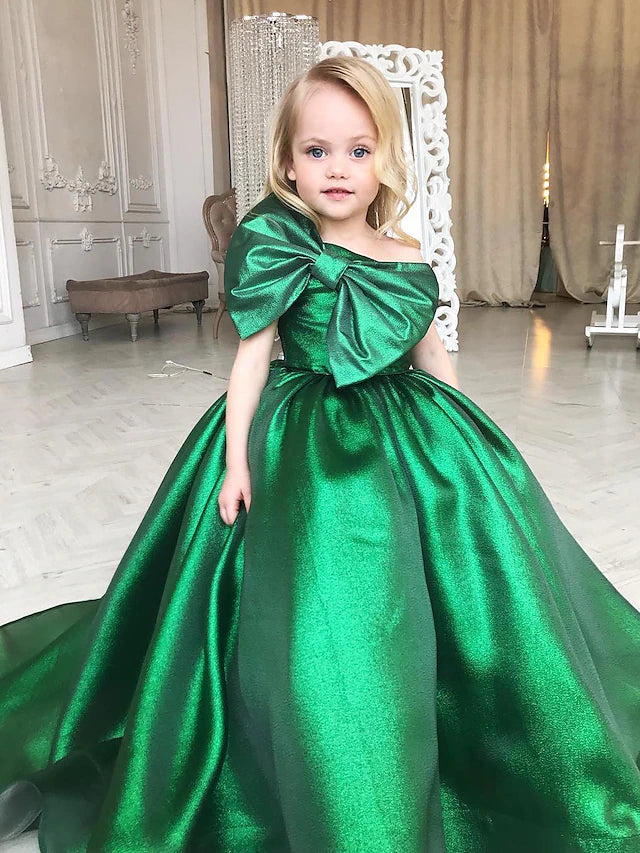Ball Gown Sweep / Brush Train Flower Girl Dress Birthday Girls Cute Prom Dress Taffeta with Bow(s) Elegant Fit 3-16 Years