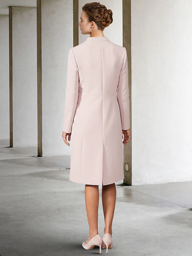 Two Piece A-Line Mother of the Bride Dress Church Elegant V Neck Knee Length Chiffon Short Sleeve Jacket Dresses with Solid Color