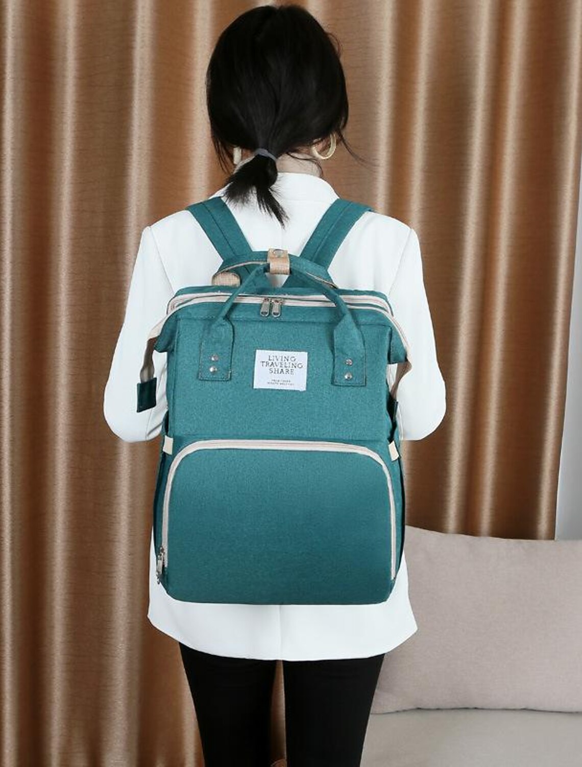 Men's Women's Diaper Bag Functional Backpack Traveling Solid Color Nylon Large Capacity Zipper Black Pink Blue