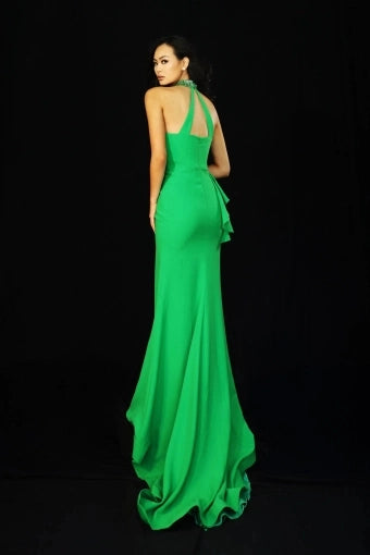 Vibrant Mermaid Halter Beaded Cutout Back Train Long Prom Dress