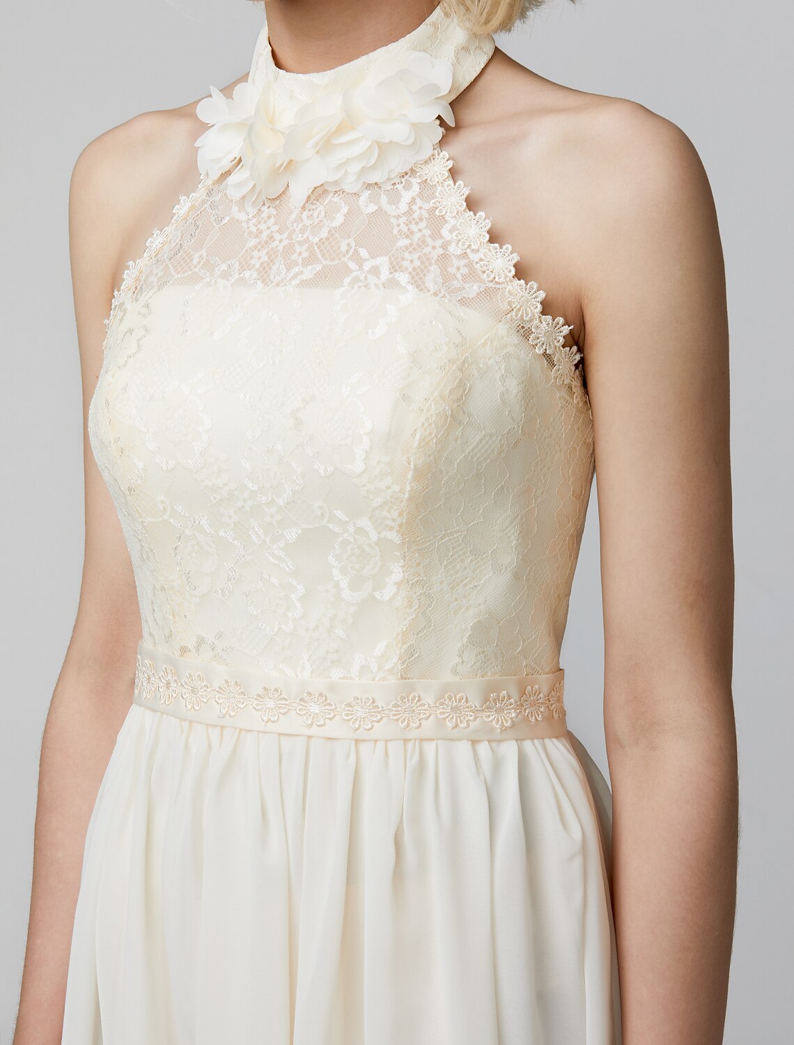 Etui-Linie/Spalte, hoher Halsausschnitt, bodenlanges Chiffon-/Spitzenmieder, Brautjungfernkleid mit Schärpe/Band/Falten