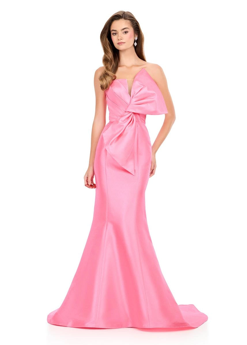 Glamorous Mermaid Strapless Plain Back Bow Train Long Prom Dress