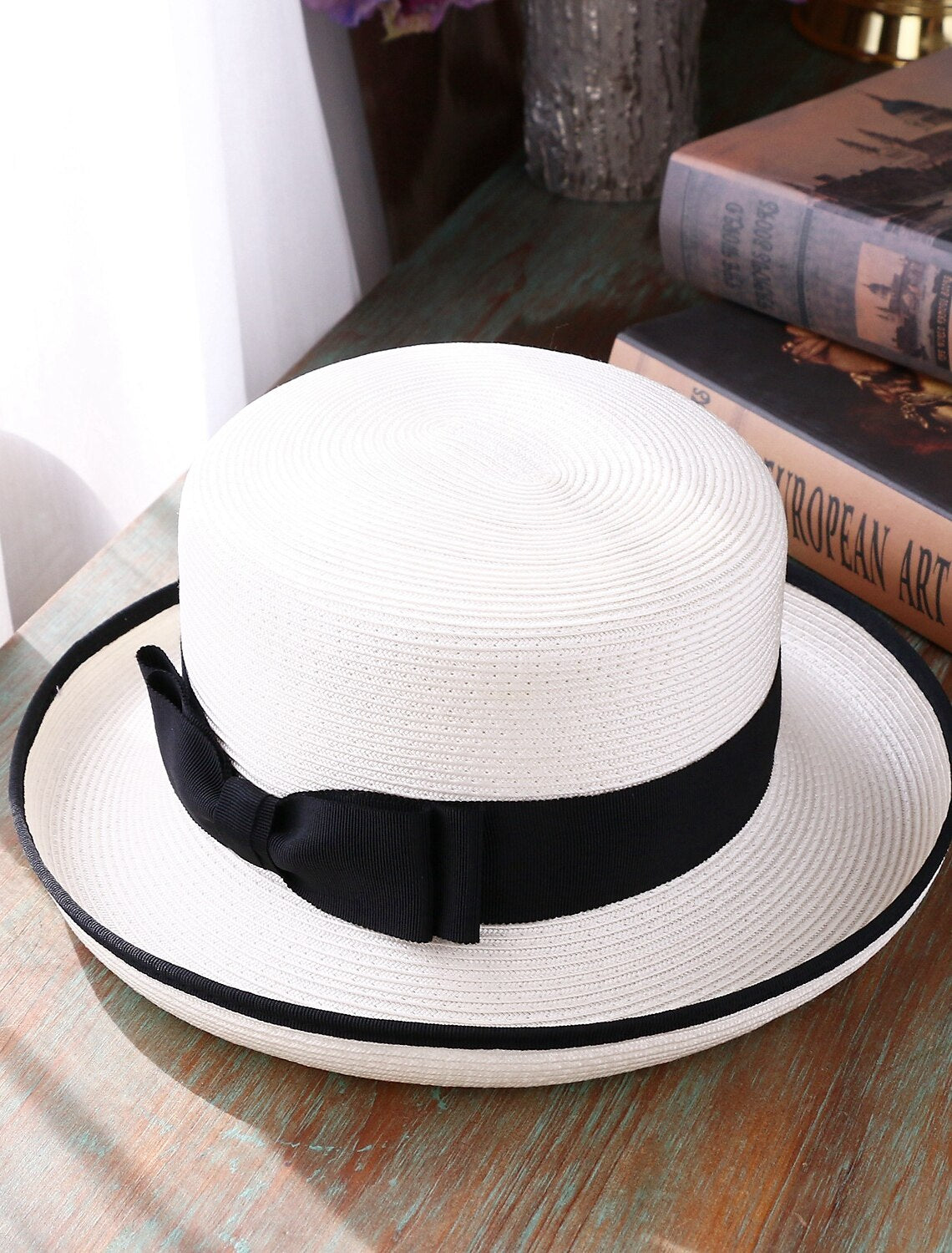 Hüte Gewebter Strohhut Lässiger Urlaub Cocktailparty Melbourne Cup Edler Retro mit Satinschleife Kopfbedeckung
