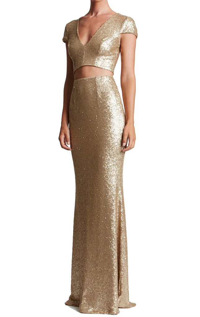 Ärmel Zweiteiliges Ballkleid Langes formelles Abendkleid mit Pailletten