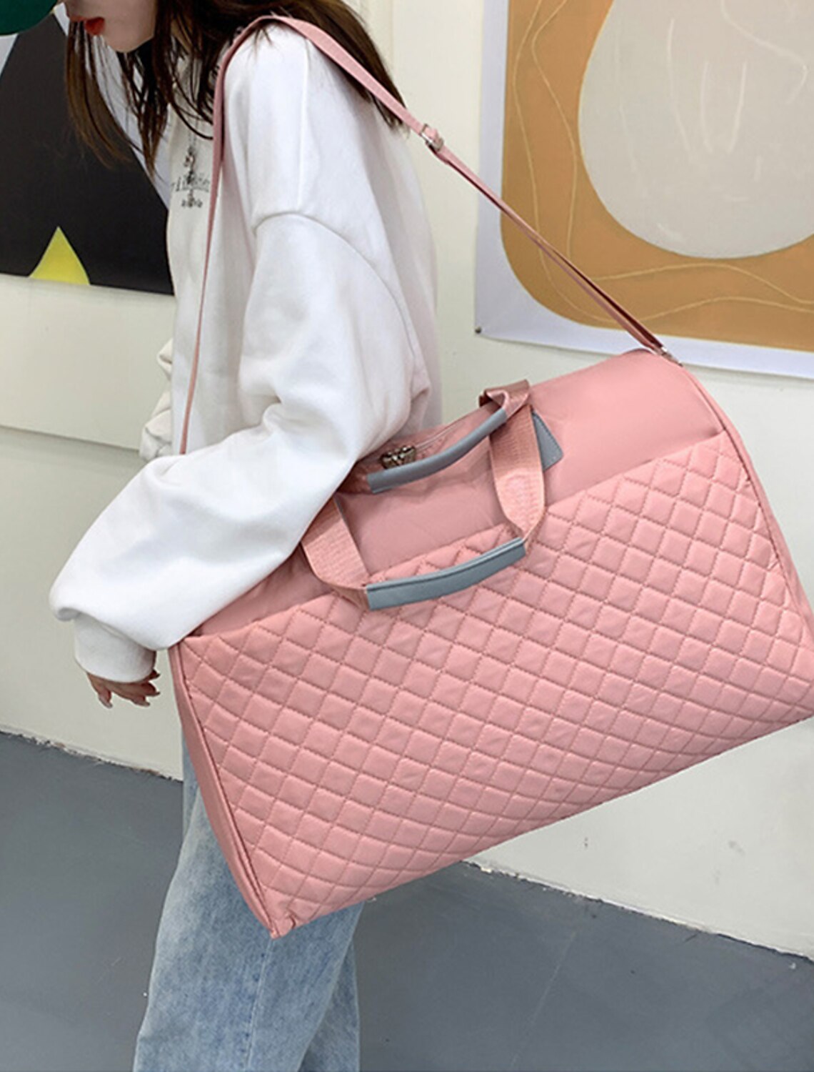 Men's Women's Tote Shoulder Bag Oxford Cloth Holiday Beach Zipper Adjustable Large Capacity Waterproof Solid Color Black Light Green Pink