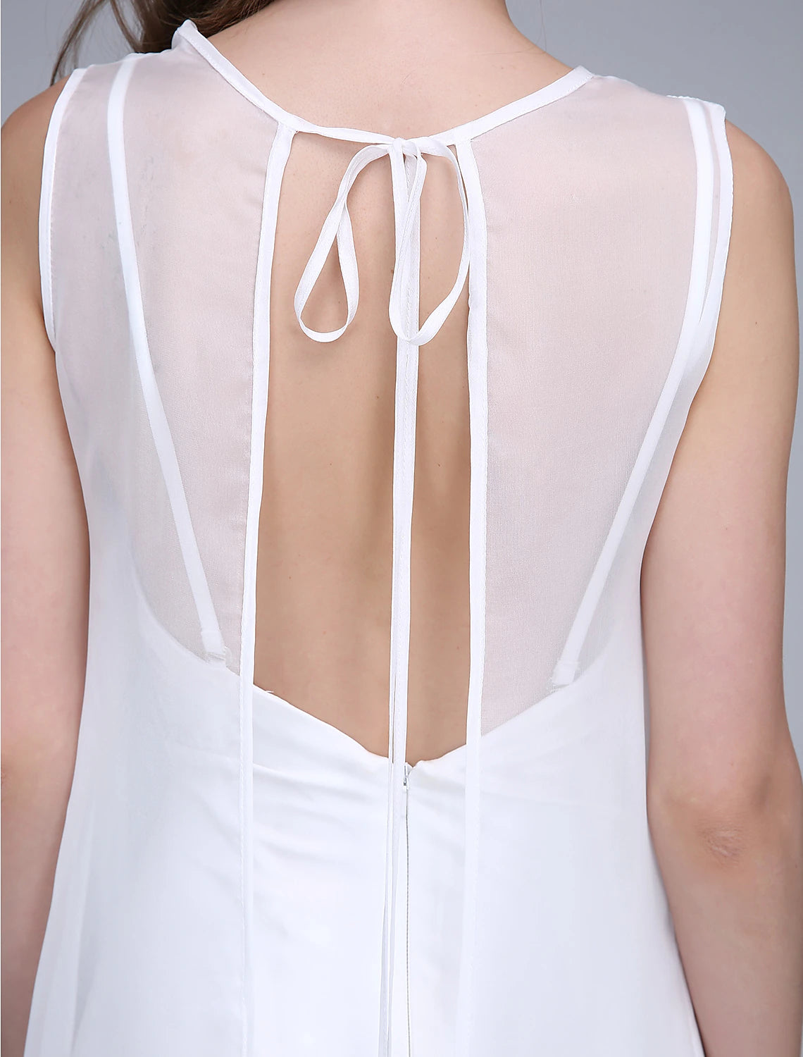 Etuikleid/Säulenkleid für die Brautjungfer, U-Boot-Ausschnitt, ärmellos, offener Rücken, knöchellang, Chiffon/Jersey mit Schlitz vorne