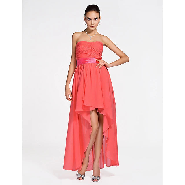 Ballkleid / A-Linie Brautjungfernkleid Herzförmiger Ausschnitt / Trägerlos Ärmellos Schnürung Asymmetrisch / Kurz / Mini Chiffon mit Überkreuzung / Gerüscht / Drapiert