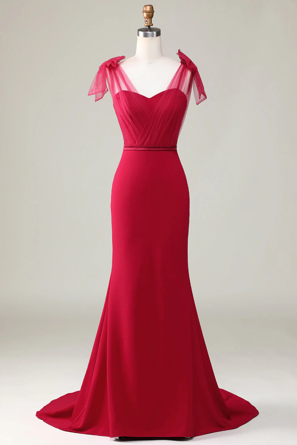 Langes Brautjungfernkleid aus Satin im Meerjungfrau-Stil mit Schleifen