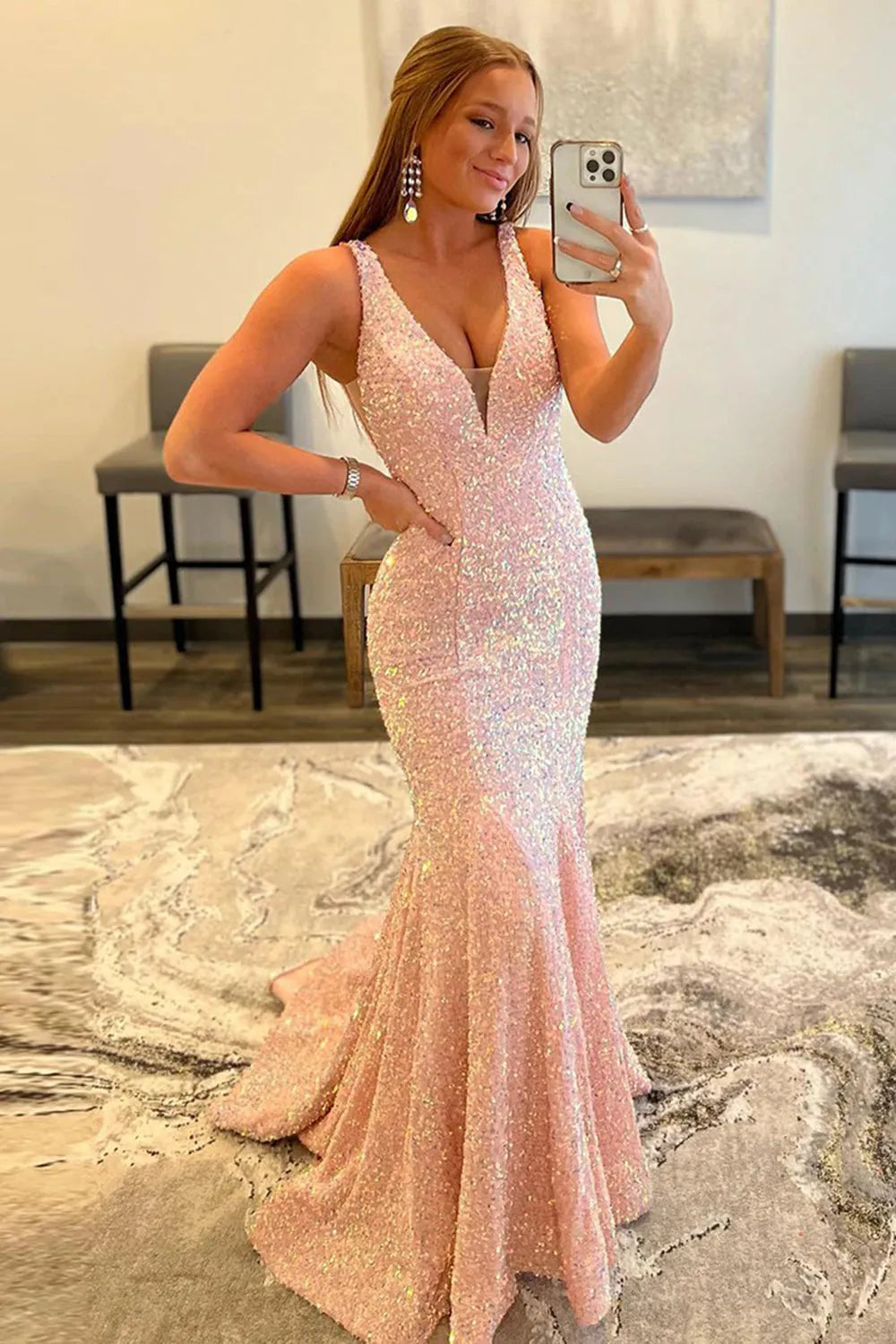 Mermaid Deep V Neck Prom Dress