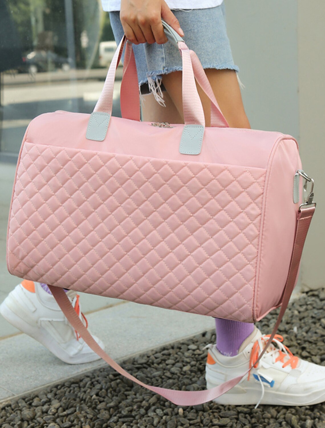 Men's Women's Tote Shoulder Bag Oxford Cloth Holiday Beach Zipper Adjustable Large Capacity Waterproof Solid Color Black Light Green Pink