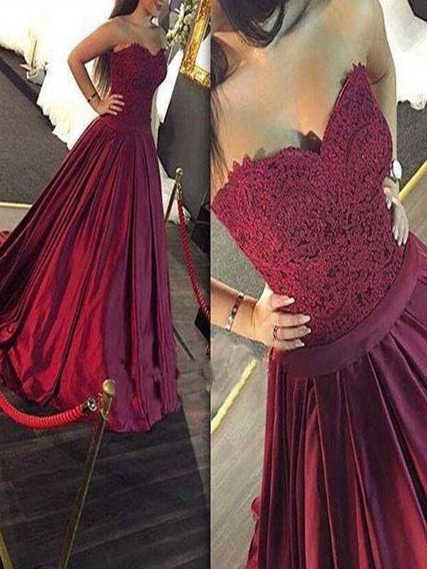 A Line Sweetheart Sweep Train Prom Dress Lace Formal Dress
