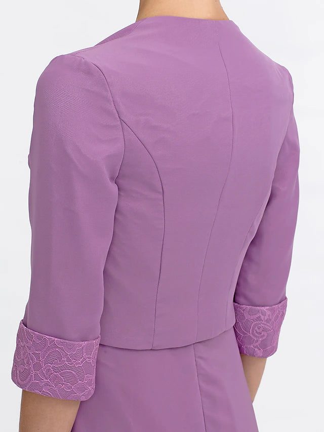 Two Piece Ball Gown A-Line Mother of the Bride Dress Formal Church Convertible Dress High Low See Through Illusion Neck Asymmetrical Chiffon Lace 3/4 Length Sleeve with Crystals