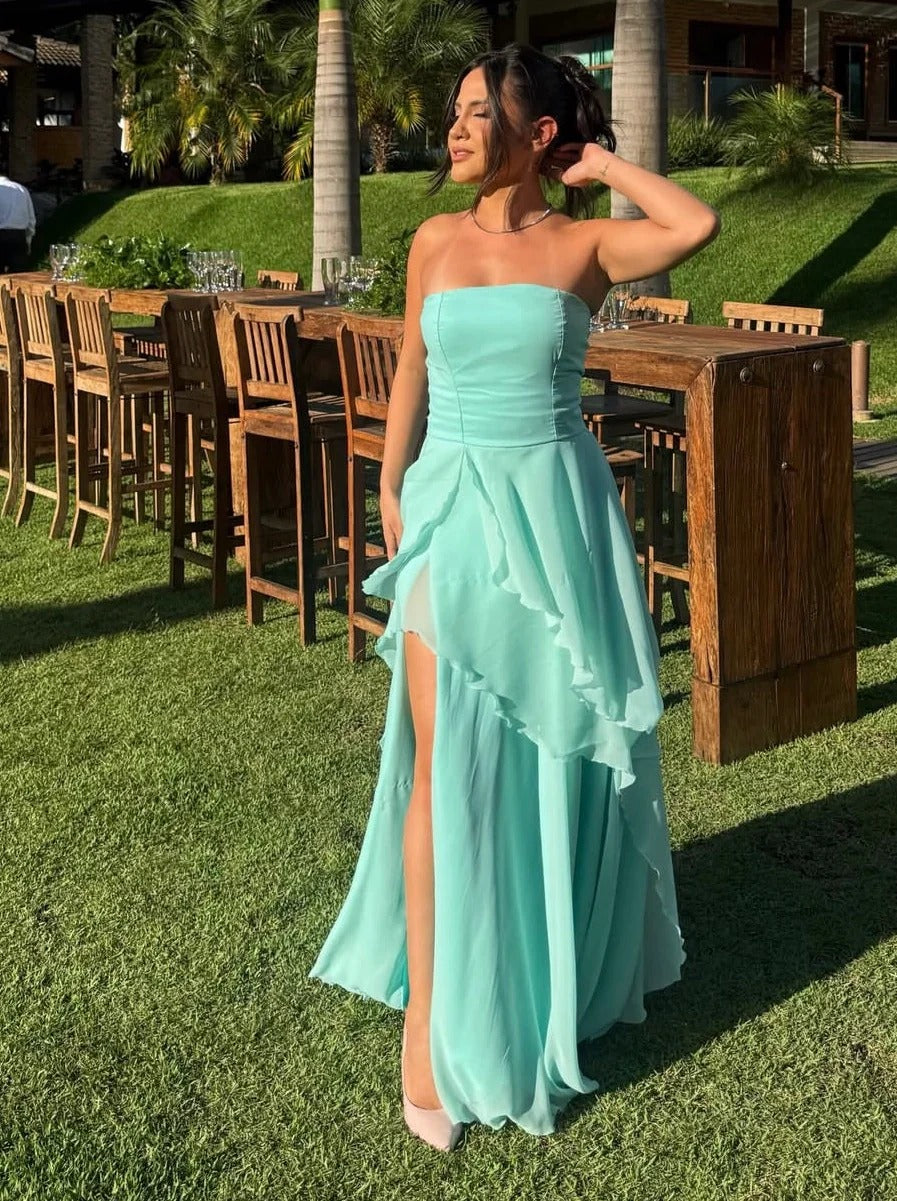 Bright Yellow Halter Tiered Maxi Prom Dress Chiffon Formal Prom Dress