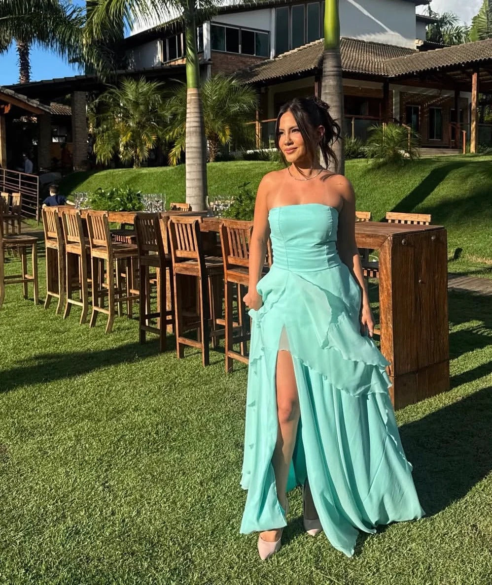 Bright Yellow Halter Tiered Maxi Prom Dress Chiffon Formal Prom Dress