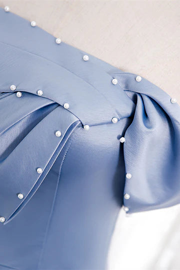 A-line Folded Strapless Satin Lace-Up Pearl Beaded Maxi Formal Dress