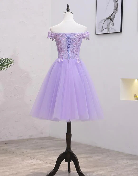 A-line Off The Shoulder Lace Tulle Homecoming Dress Short Party Dress